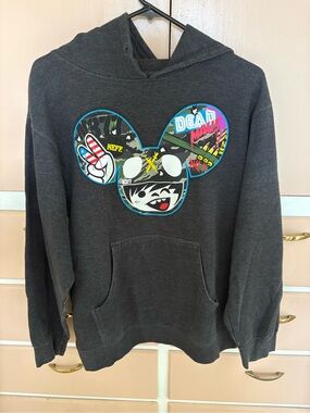 Neff Charcoal Crewneck Hoodie with Multicolor Graphic Mouse Logo